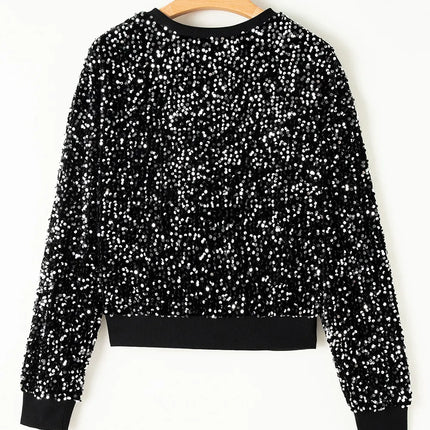 Sequin Round Neck Long Sleeve Top