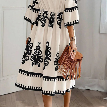 Printed Half Sleeve Knee Length Dress