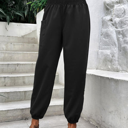 Smocked High Rise Joggers with Pockets