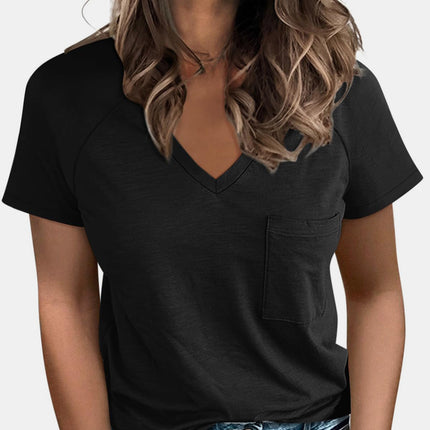 Pocketed V-Neck Short Sleeve T-Shirt