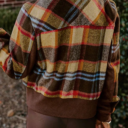 Pocketed Plaid Long Sleeve Jacket