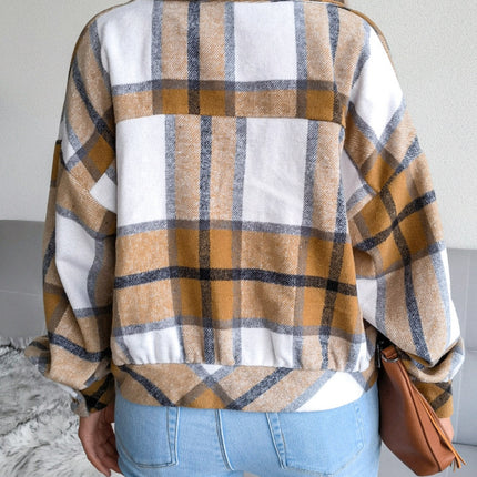 Plaid Collared Neck Long Sleeve Jacket