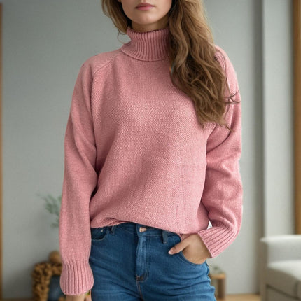 Ribbed Turtleneck Raglan Sleeve Sweater