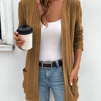 Pocketed Open Front Long Sleeve Cardigan