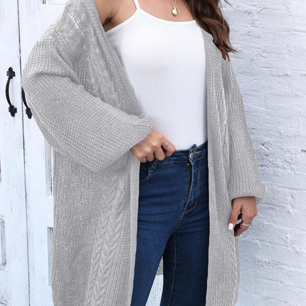 Cable-Knit Open Front Long Sleeve Cardigan