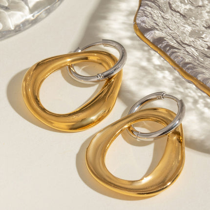 18K Gold-Plated Stainless Steel Contrast Asymmetrical  Earrings