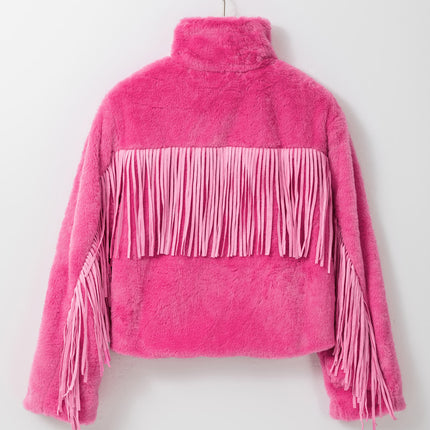 Fringed Zip Up Fleece Jacket