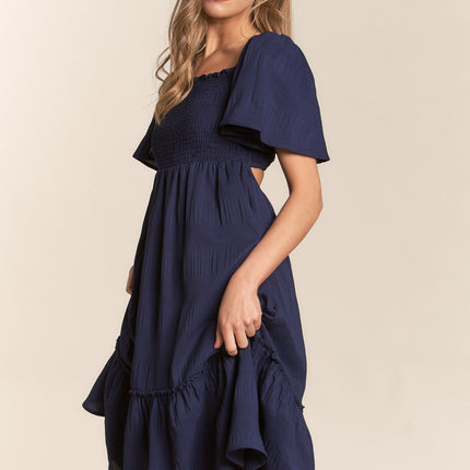 J.NNA Smocked Bow Back Ruffle Hem Dress