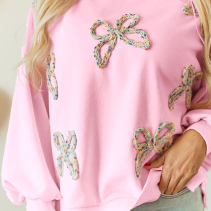 Bow Round Neck Long Sleeve Sweatshirt