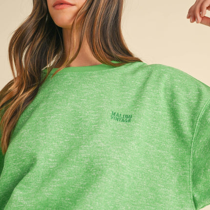 Mable Round Neck Letter Embroidery Crop Sweatshirt