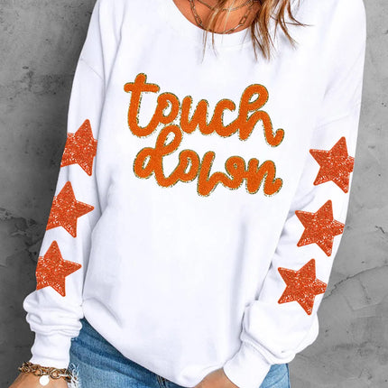 Letter & Star Round Neck Long Sleeve Sweatshirt