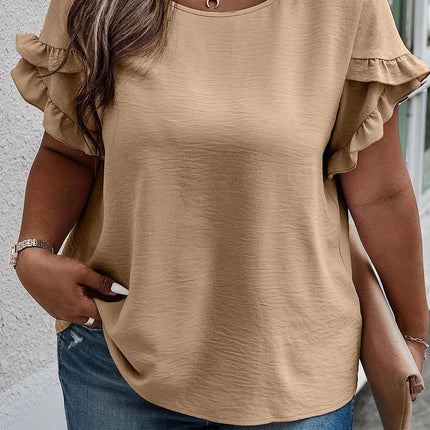 Plus Size Ruffled Petal Sleeve Round Neck T-Shirt