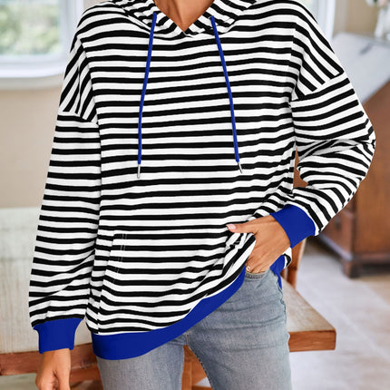 Lovelet Drawstring Striped Long Sleeve Hoodie - Vickie Lynn's