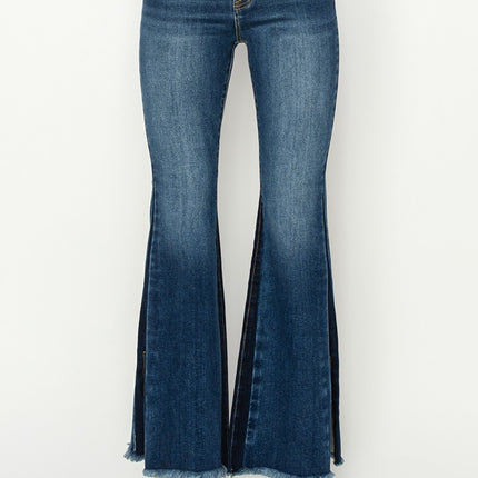 RISEN Full Size High Rise Side Shadow Seam Detail Slit Flare Jeans