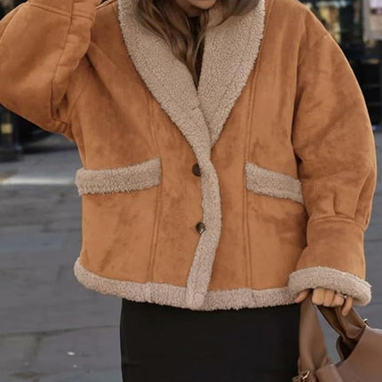 Fuzzy Collared Neck Long Sleeve Jacket