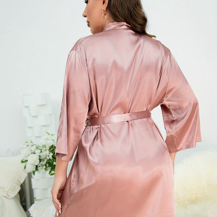 Plus Size Surplice Neck Tie Waist Robe