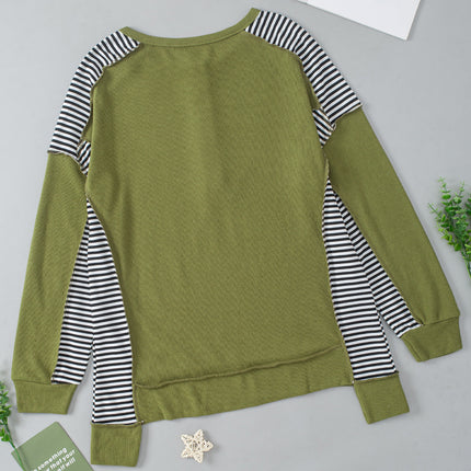 Striped Exposed Seam Half Button Sweatshirt