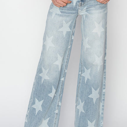 RISEN Full Size Raw Hem Star Wide Leg Jeans