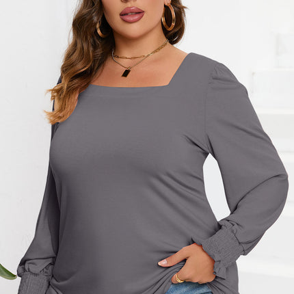 Plus Size Square Neck Lantern Sleeve T-Shirt