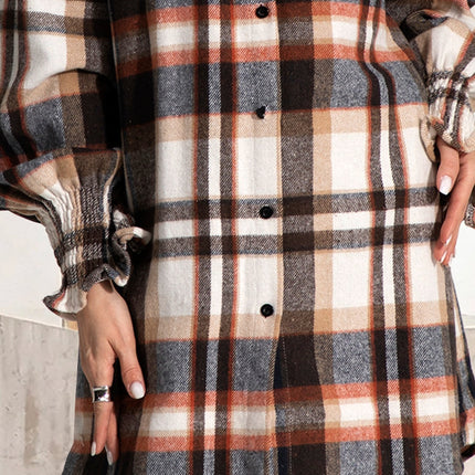 Button Up Plaid Long Sleeve Shirt Dress