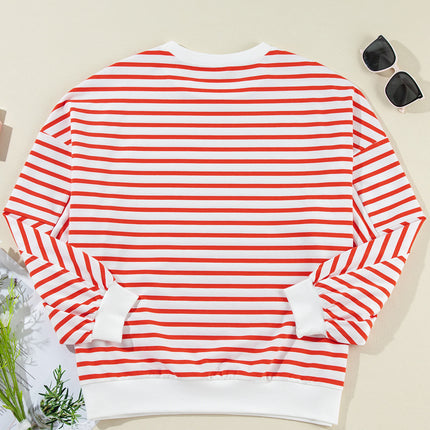 Striped Dropped Shoulder Long Sleeve Sweatshirt - Vickie Lynn's