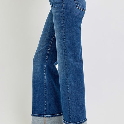 RISEN Tummy Control High Rise Cuffed Jeans