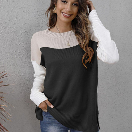 Color Block Round Neck Sweater