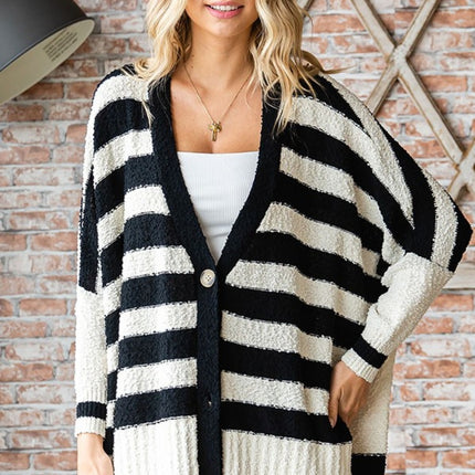 First Love Textured Striped Button Down Cardigan