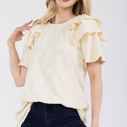 Celeste Full Size Ruffle Layered Short Sleeve Daisy Floral Top