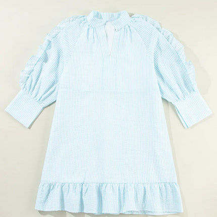 Striped Notched Three-Quarter Sleeve Dress