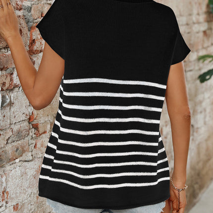 Striped Round Neck Short Sleeve Knit Top