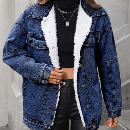Sherpa-Lined Button Up Denim Jacket