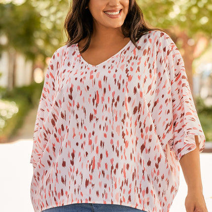 Plus Size Printed V-Neck Blouse