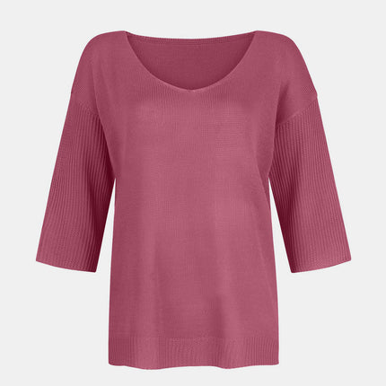 V-Neck Three-Quarter Sleeve Knit Top