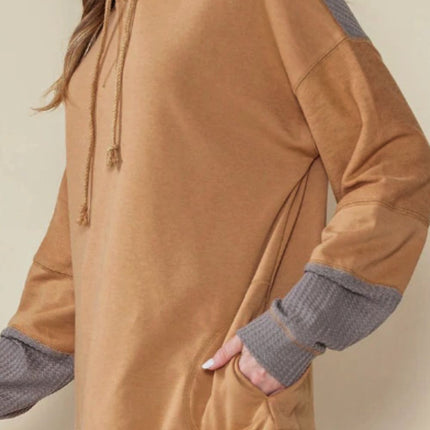 Drawstring Contrast Long Sleeve Hoodie