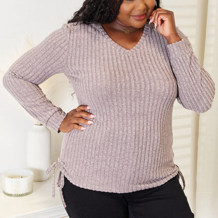 Double Take Drawstring Ribbed Long Sleeve T-Shirt