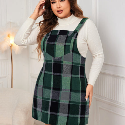 Honey Plus Size Plaid Wide Strap Overall Dress