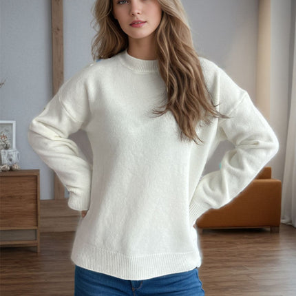 Round Neck Drop Shoulder Long Sleeve Sweater