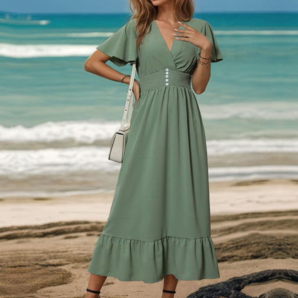 Surplice Flutter Sleeve Midi Dress