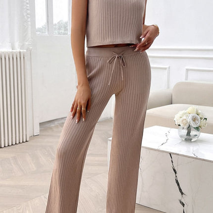 Ribbed Round Neck Top and Pants Set