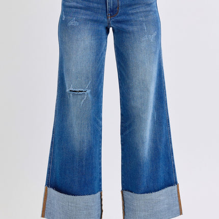 Judy Blue Full Size Distressed High Waist Wide Leg Jeans