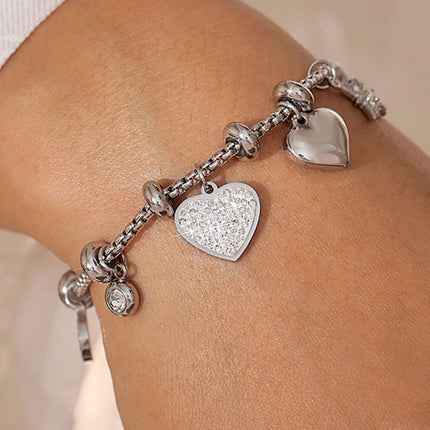 Titanium Steel Inland Zircon Heart Charm Bracelet