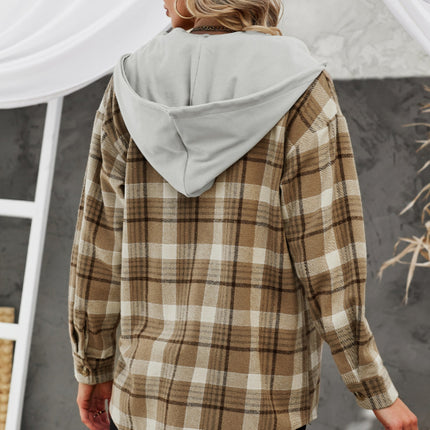 Plaid Button Up Long Sleeve Hooded Jacket