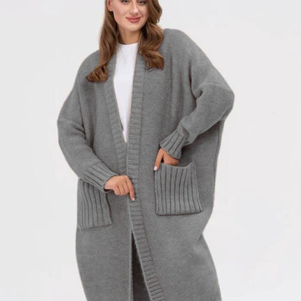 Pocketed Open Front Long Sleeve Longline Cardigan