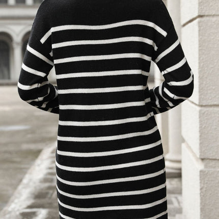 Striped Mock Neck Long Sleeve Mini Dress