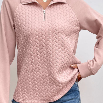 Textured Quarter Zip Long Sleeve Sweatshirt