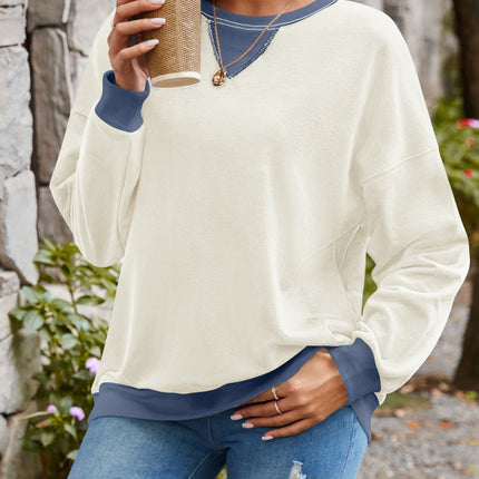 Lovelet Contrast Round Neck Long Sleeve Sweatshirt