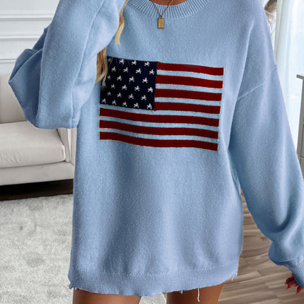 Devine US Flag Round Neck Long Sleeve Knit Top - Vickie Lynn's