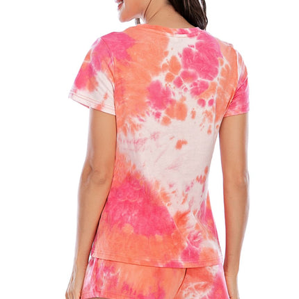 Tie-Dye Round Neck Short Sleeve Top and Shorts Lounge Set