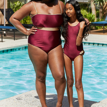 Marina West Swim Wave Break Contrast Trim One-Piece in Wine